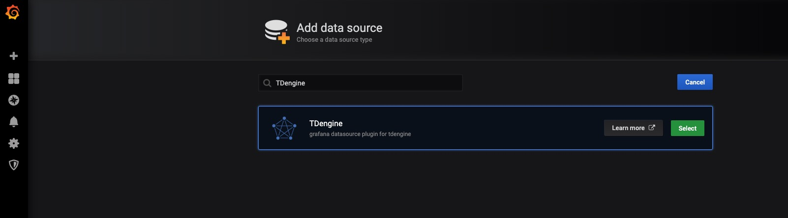 TDengine Database Grafana plugin add data source