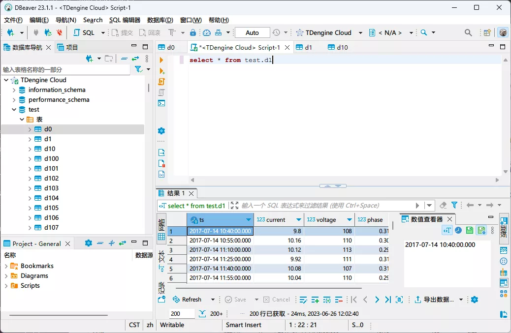 DBeaver SQL 命令 操作 TDengine Cloud