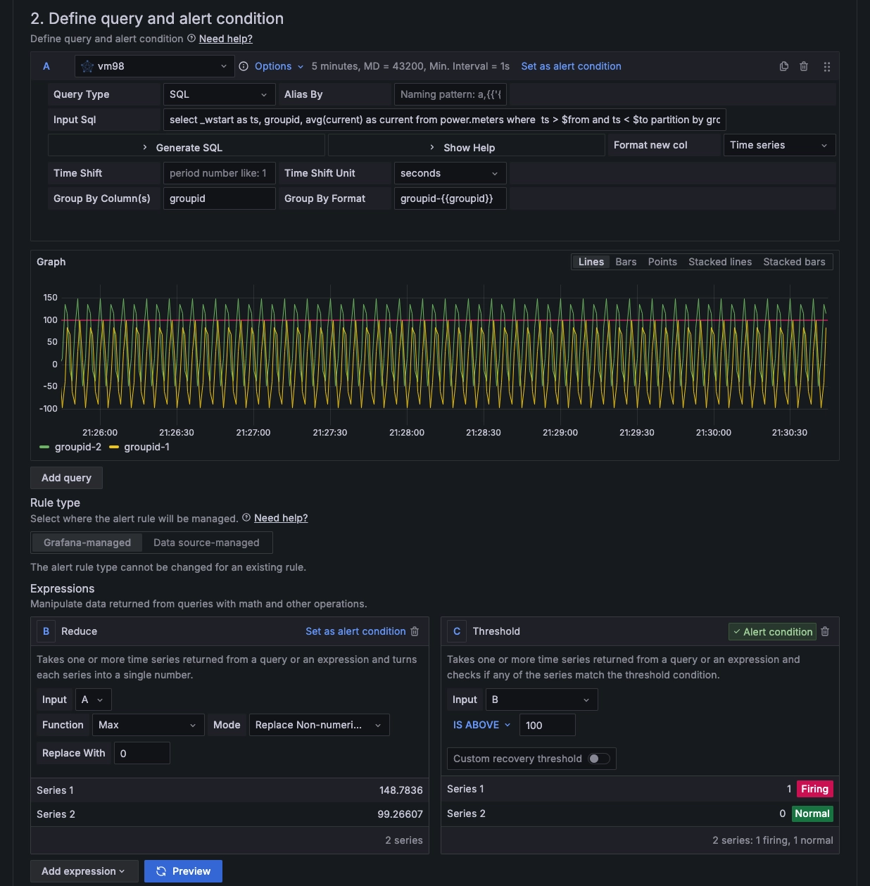 TDengine Database Grafana plugin Alert Rules