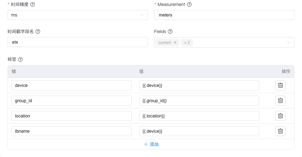 InfluxDB v1 的测量字段、设备标签和子表名映射