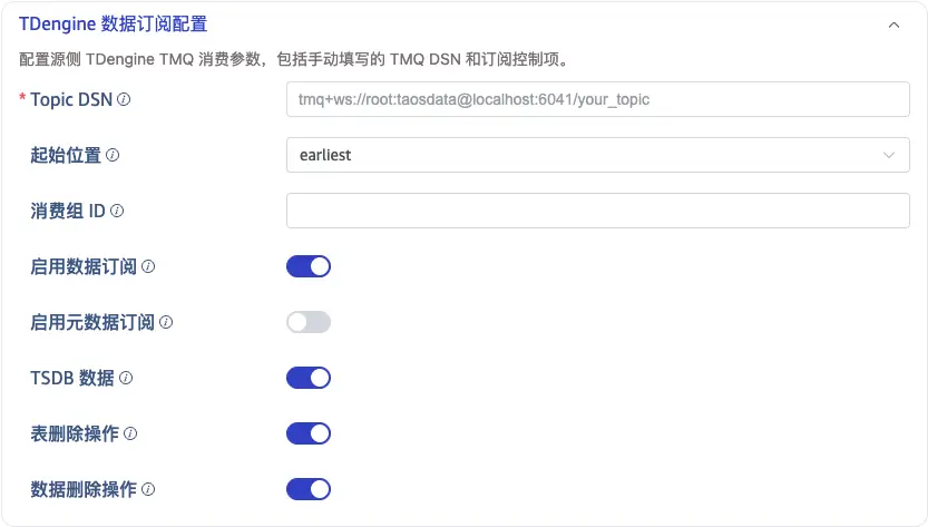 TDengine 数据订阅配置区块