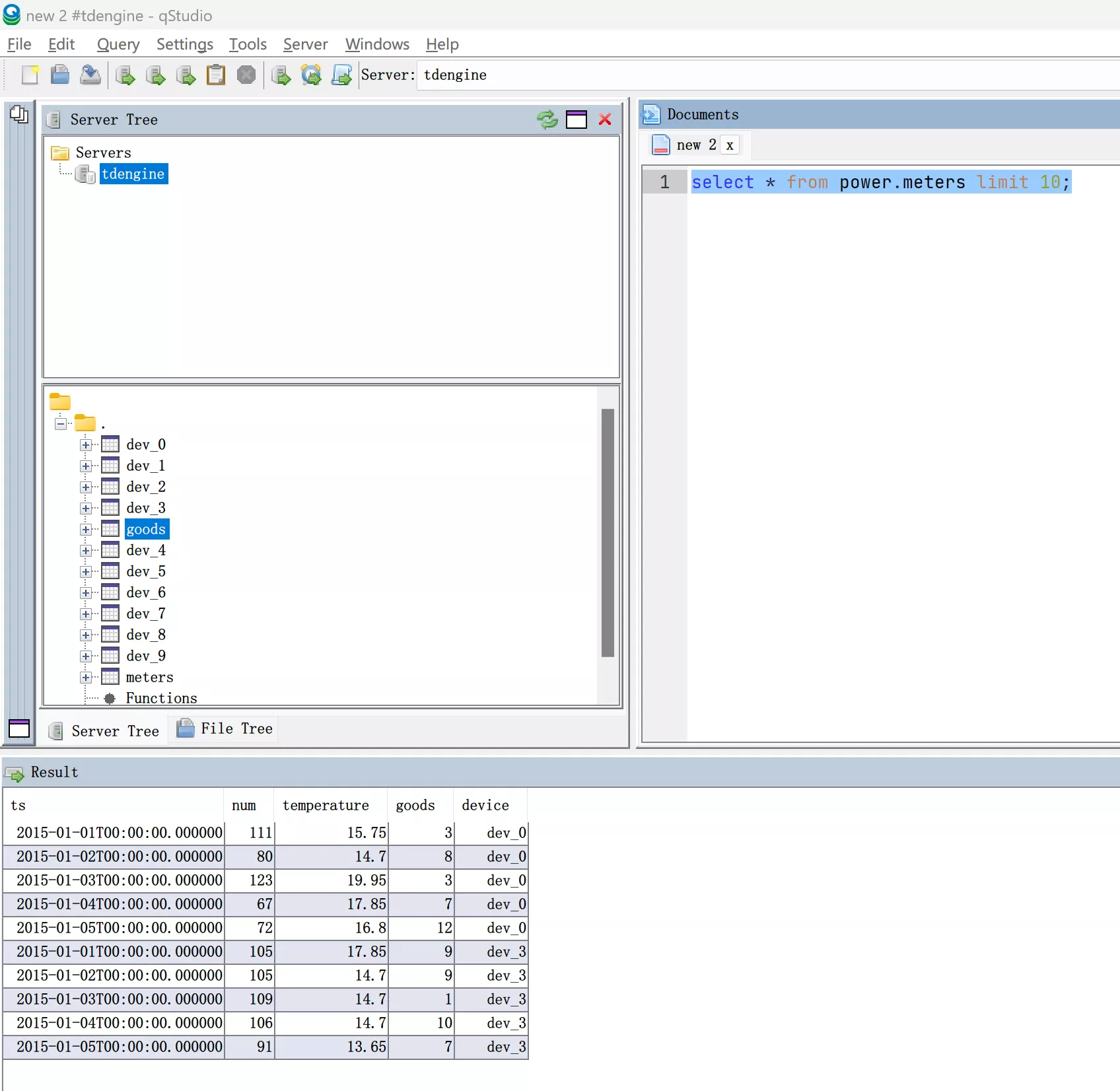 qStudio 浏览 TDengine 数据